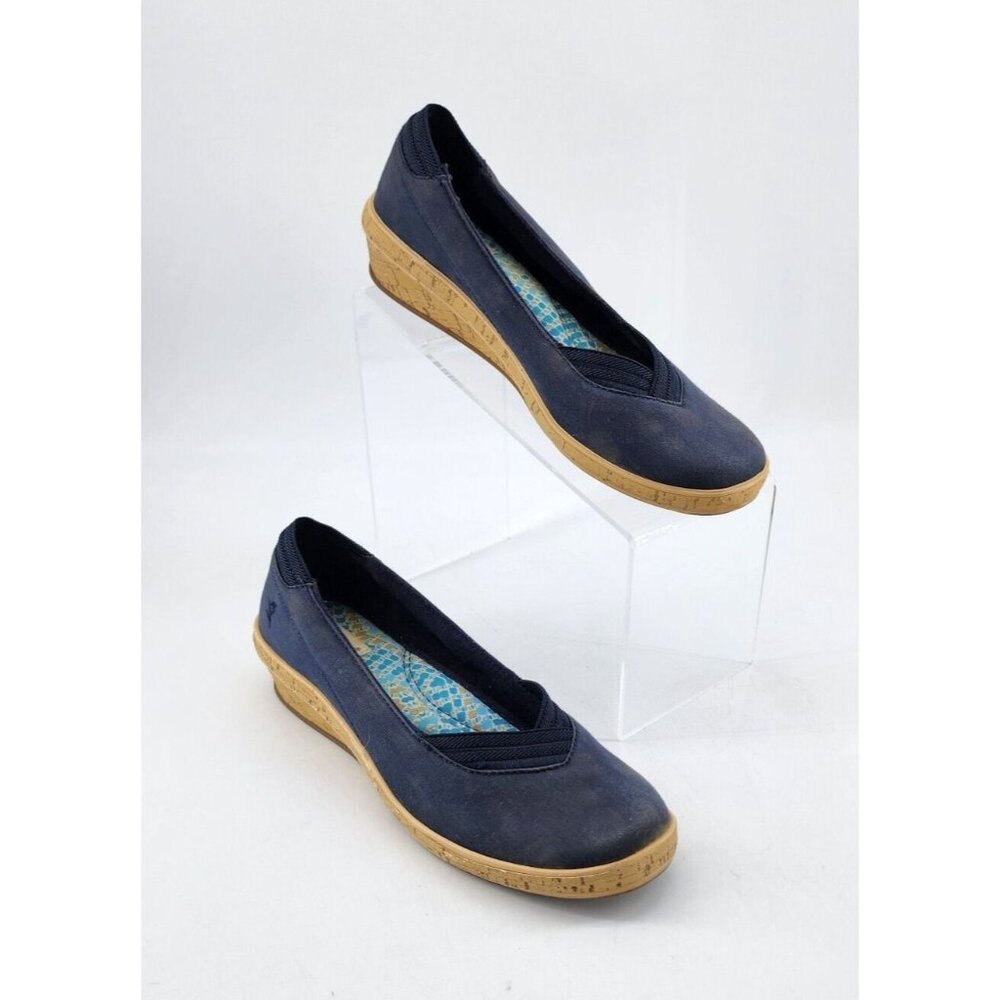Grasshoppers Women's Ortholite Slip On Wedge Espadrille Shoes‎ Blue/Tan Sz 6.5 M